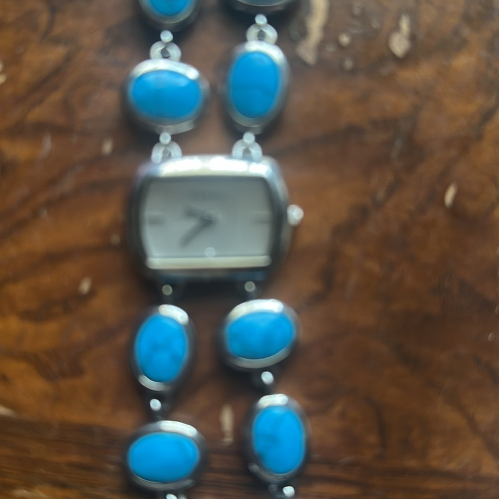 Fossil Turquoise and Silver Watch Bracelet - Picture 2 of 3
